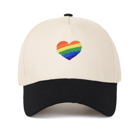 Contrast Stitching Multi Panel Baseball Cap Rainbow Heart Embroidery Retro Hip Hop Trucker Hat Adjustable Cotton Snapback Unisex Sun Protection Outdoor Headwear