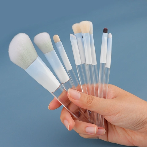 Professionelle Make-up-Pinsel Gradient Blau Aluminiumzwingen Transparente Acrylgriffe Weiche Synthetikfaser