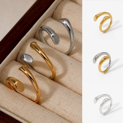 Minimalist Stainless Steel Open Ring For Women Two-Tone Adjustable Geometric High Polished PVD Gold Plated