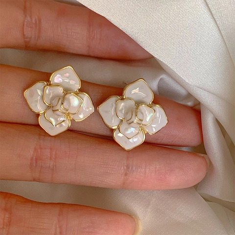 Vintage Flower Heart Geometric Stud Earrings Alloy Enamel With 925 Sterling Silver Earring Post Elegant Women Jewelry