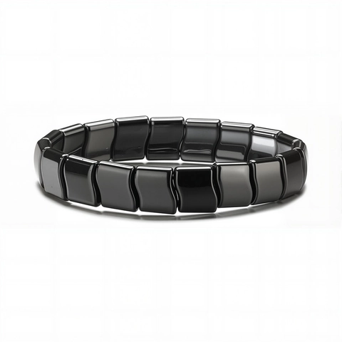Bracelet en Perles d'Hématite pour Hommes Surface Courbe Géométrique Irrégulière Pierre Noire Fil Élastique Bijoux Minimalistes Faits à la Main Cadeau
