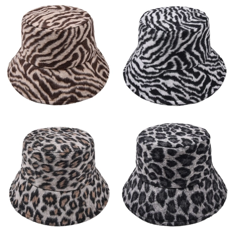 Leopard Zebra Print Kunstpelz Fischerhut Winter Warm Plüsch Anglerhut Für Damen Outdoor Lässig Winddicht Modisch