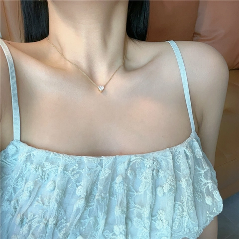 Heart Pendant Necklace For Women Titanium Steel Heart Cut Zirconia Dainty Clavicle Chain Minimalist Jewelry Gift
