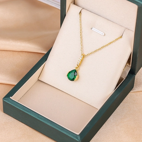 Waterdrop Zircon Pendant Necklace 18K Gold Plated Titanium Steel Chain Minimalist Clavicle Accessory Women