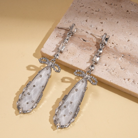 Orecchini Lunghi Pendenti Con Fiocco E Goccia Con Zircone E Perno In Argento Rame Eleganti Alla Moda Per Donna