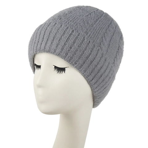 Gorro De Invierno Para Mujer Forro De Felpa Engrosado Punto De Trenza Color Sólido Cálido Exterior Acrílico
