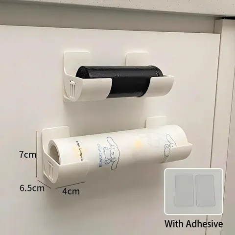 Wall Mounted Plastic Storage Bracket Self Adhesive No Drill Holder For Kitchen Cabinet Refrigerator Wrap And Garbage Bag