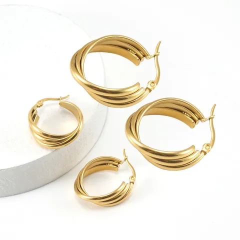 Western Fashion Stainless Steel Triple Layer Hoop Earrings For Women Gold Plated Geometric Cold Style Minimalist Earrings Jewelry