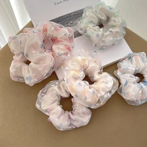 Elegant Organza Satin Scrunchies Bow Knot Lily Valley Charm Elastic Hair Ties Polka Dot Sequin Fairy For Women Girls