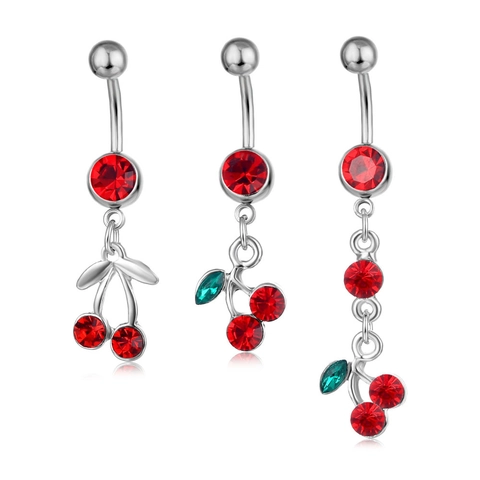 Piercing Ombelico Con Pendente Ciliegia Di Strass Gioielli Per Il Corpo Da Donna Colore Argento