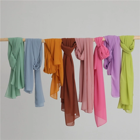 Écharpe en Chiffon de Couleur Unie pour Femmes Châle Long en Chiffon Élégant Bandana Hijab Respirant pour Voyage Quotidien
