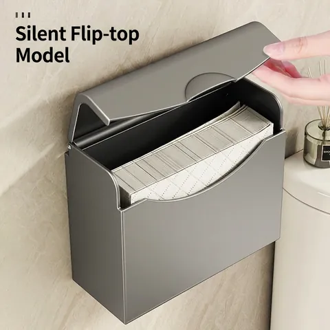 Wandmontage Toilethouder Gunmetal Grijs Ruimte Aluminium Waterdicht Tissue Box Opbergplank Badkamer Klapdeksel
