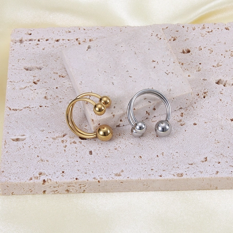 Anillo Abierto De Acero De Titanio Minimalista Para Mujer Chapado En Oro De 18K Pulido A Espejo Bola Geométrica Joyería De Moda Ajustable