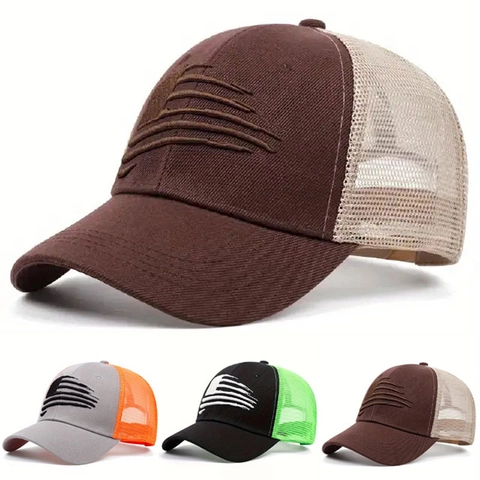 Cappello Trucker In Rete Ricamo Bandiera Americana Regolabile Colori Contrastanti Protezione Solare Snapback