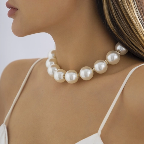 Baroque Faux Artificial Pearl Necklace Rhinestone Alloy Irregular Beaded Choker Elegant Retro Jewelry For Women