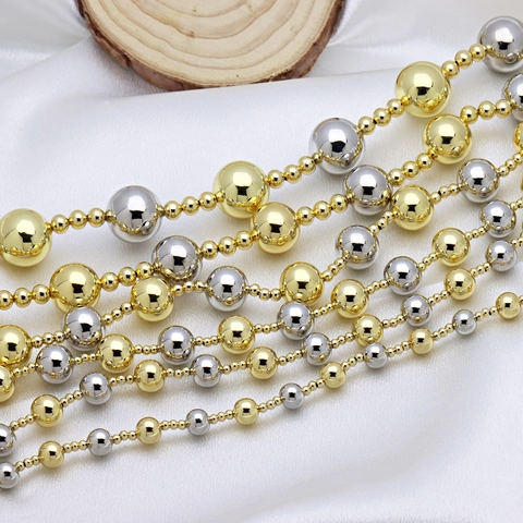 18K Vergoldete Kupfer Runde Perlen Halskette Für Damen Gold Silber Gemischt Glatte Kugelkette Modern Minimalistisch Schmuck Geschenk
