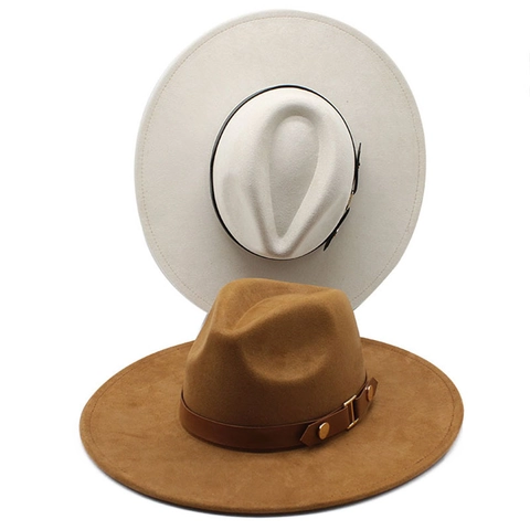 Retro Fedora Hoed Met Brede Rand Polyester Vilt Met Leren Riem Gouden Gesp Klinknagels Britse Stijl Unisex