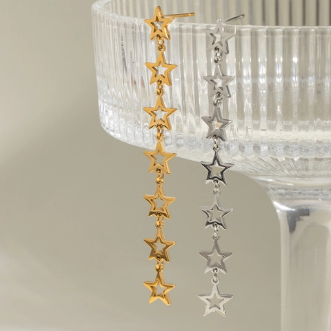 Edelstahl Stern Hängeohrringe Hohle Pentagramm Quaste Modeschmuck Für Damen Wasserdicht Hypoallergen