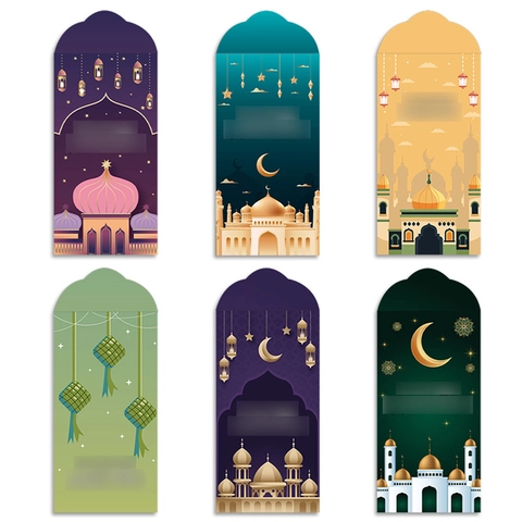 Buste Rosse Eid Ramadan Mubarak Pacchetti Di Denaro In Carta Con Stampa Di Moschea Stella Luna Per Regalo Di Festa Islamica