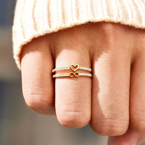 925 Sterling Silver Heart Infinity Rings For Women With Zirconia Minimalist Fashion Stackable Gold Plated Jewelry