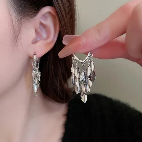 Blatt Quasten Ohrhänger Kupfer Cluster Laub Design Mit Silber Ohrstecker Für Damen Mode Schmuck