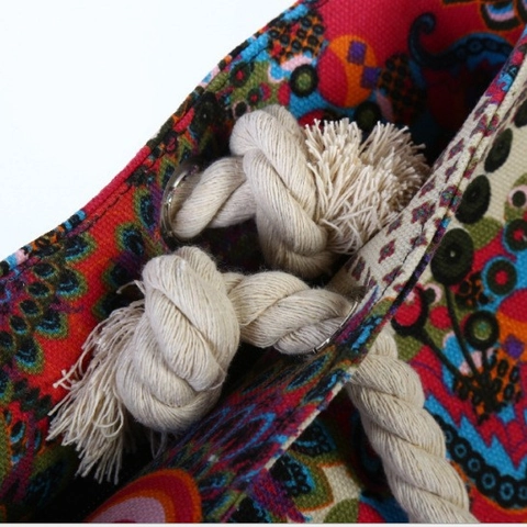 Bohemian Ethnic Print Canvas Tote Bag Mandala Pattern Large Capacity Shoulder Handbag With Cotton Rope Straps For Women