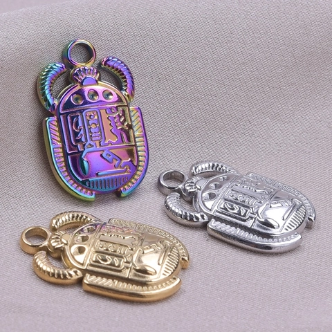 Pendente Scarabeo Egiziano Acciaio Inossidabile 304 Placcato Oro 18K Accessorio Per Creazione Gioielli Fai Da Te Per Collana