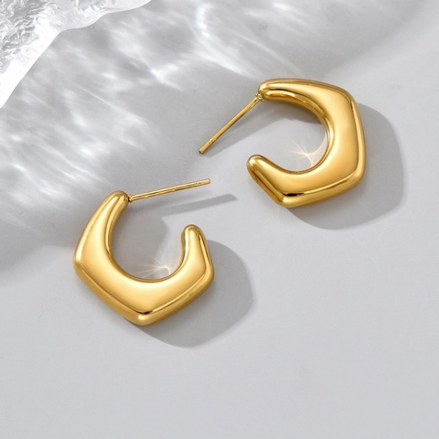 Unregelmäßige C-Form Creolen Für Damen 316L Edelstahl 18K Vergoldet Minimalistischer Französischer Stil Geometrischer Schmuck