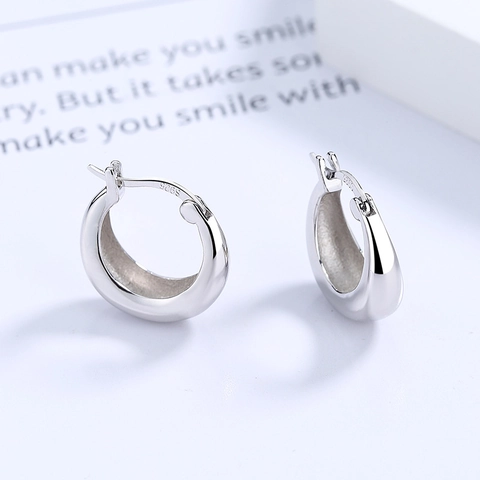 Orecchini a Cerchio a Goccia in Argento Sterling 925 per Donna Minimalisti Chunky Ovali Fibbia per Orecchio Gioielli Retro Lucidi