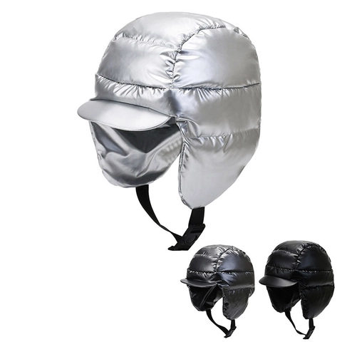 Chapeau Trappeur Hiver Matelassé Cache-Oreilles Coupe-Vent Métallique Brillant Bonnet Aviateur Pour Cyclisme Hommes Femmes
