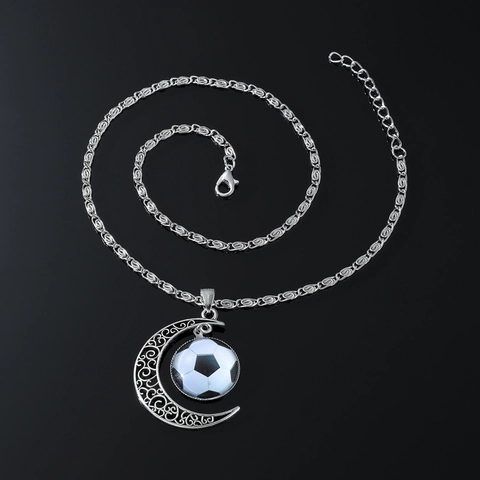 Hip Hop Silver Color Alloy Crescent Moon Football Pendant Necklace For Men Women Streetwear Fashion Jewelry Soccer Fan Gift