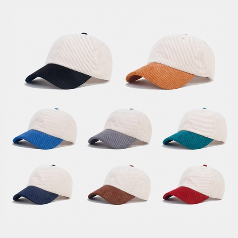 Cappello Da Baseball In Velluto A Costine Blocchi Di Colore Protezione Solare Vintage Unisex Regolabile