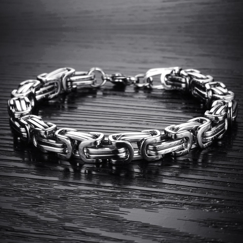 Men Vintage Stainless Steel Byzantine Chain Bracelet Two-Tone Gold Silver Polished Industrial Style Punk Jewelry Gift For Him