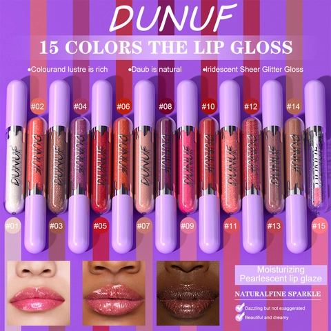 DUNUF Multicolor Brillo de Labios Hidratante Brillante de Alto Brillo Impermeable Purpurina Lip Glaze Lápiz Labial Líquido Brillante Para Mujeres