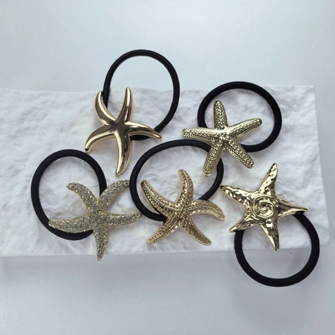 Elastici Per Capelli Stella Marina Lega Di Metallo Strass Corde Elastiche Supporti Per Coda Di Cavallo Stile Ins Oro