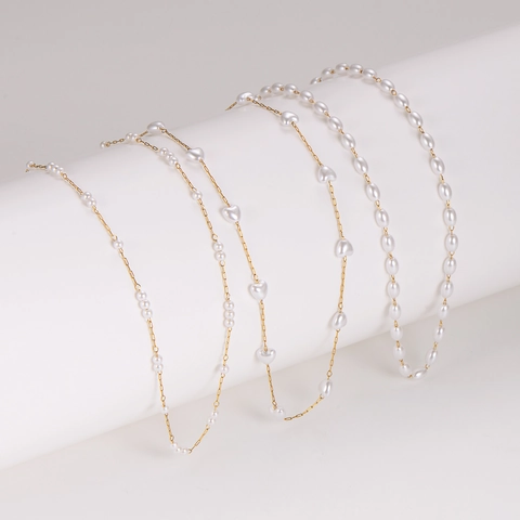 Artificial Pearl Necklace 304 Stainless Steel Heart Oval Beads 18K Gold Plated Elegant Vintage Minimalist Jewelry For Women