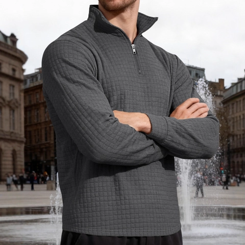 Felpa Da Uomo Mezza Zip Jacquard A Nido D'ape Collo Alto Business Casual Manica Lunga Pullover Comodo Stile Urbano