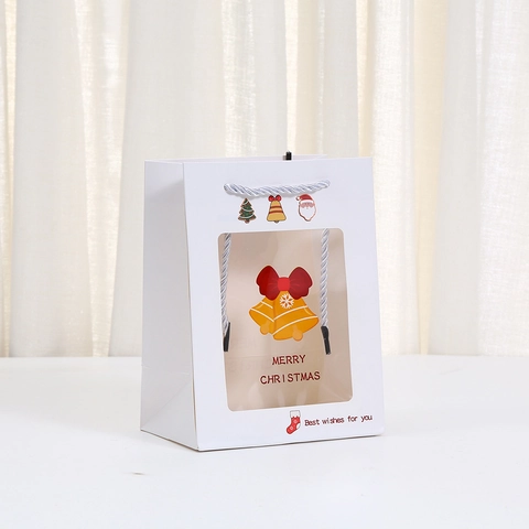 Christmas Gift Paper Bags With Clear Window Cartoon Santa Claus Tree Pattern Portable Shopping Bags For Holiday Party Favors Treats