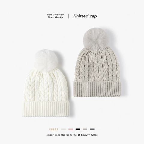 Gorro de Punto Cálido de Invierno para Mujer Jacquard de Trenzas Pompon Gorro Forrado de Lana Térmico para Exterior