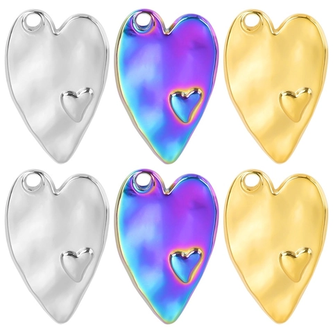 Hart Hanger Ketting Roestvrij Staal Gehamerde Textuur 18K Verguld Mode Dubbele Liefde Sieraden Voor Dames