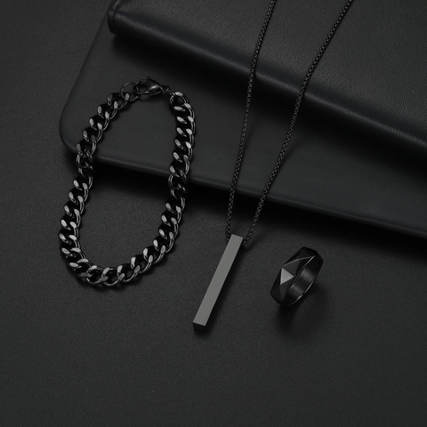 Stainless Steel Necklace Bracelet And Ring Geometric Minimalist Jewelry Set Punk Hip Hop Unisex Accessories