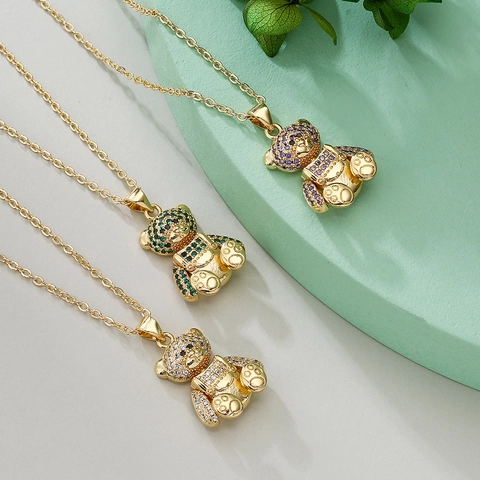 Collana Con Ciondolo A Forma Di Orsetto Rame Placcato Oro 18K Zircone Animale Carino Catena Da Clavicola Per Donne