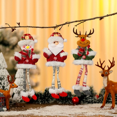 Ornamenti Appesi Di Natale Bambole Di Peluche Gambe Lunghe Babbo Natale Pupazzo Di Neve Renna Orso Decorazioni Per Albero Festa