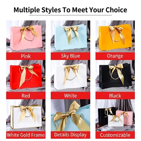 Sacchetti Regalo In Carta Con Fiocco E Manici Confezione Colorata Per Gioielli Vestiti Matrimonio Festa Shopping