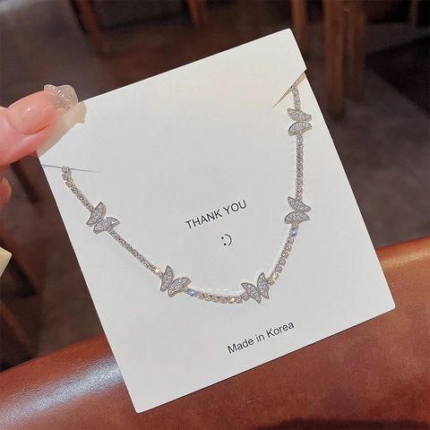 Collana Con Ciondolo A Farfalla Rame Zircone Scintillante Catena Da Tennis Clavicola Choker Gioielli Eleganti Donna