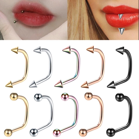 Stainless Steel Lip Rings Horseshoe Piercing Studs U Shape Ball Cone Tip Punk Hip Hop Body Jewelry For Men Women