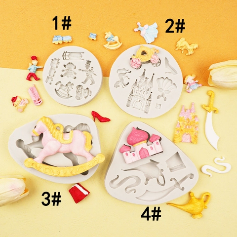 Silicone Fairytale Theme Cake Molds DIY Fondant Baking Accessories Aladdin Lamp Castle Rocking Horse Design