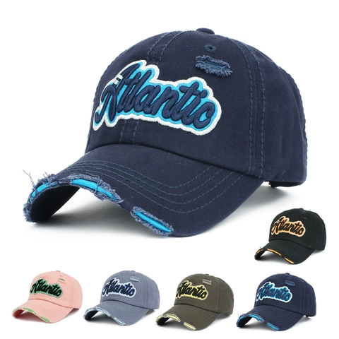 Distressed Gewassen Katoen Baseballcap Met Atlantic Letter Borduurwerk Amerikaanse Vintage Stijl Verstelbare Pet