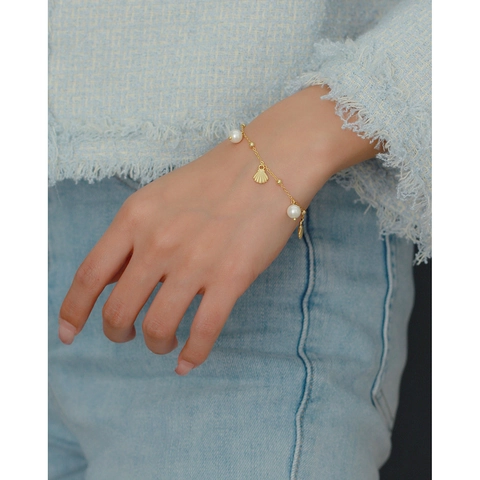 S925 Sterling Silber Armband Mit Künstliche Perlen Und Muschel Anhängern Zarter Sommer Süßer Modeschmuck Für Damen
