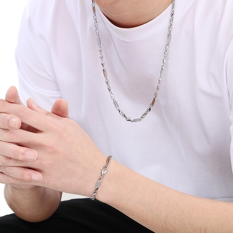 Collana E Bracciale In Acciaio Inossidabile Catena A Maglie Geometriche Gioielli Hip Hop Minimalisti Per Uomo Donna